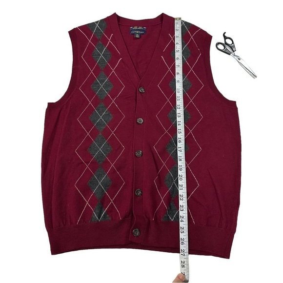 Club Room Estate Merino Wool Men Red White Argyle Sleeveless Sweater Vest Sz XL - Picture 11 of 14